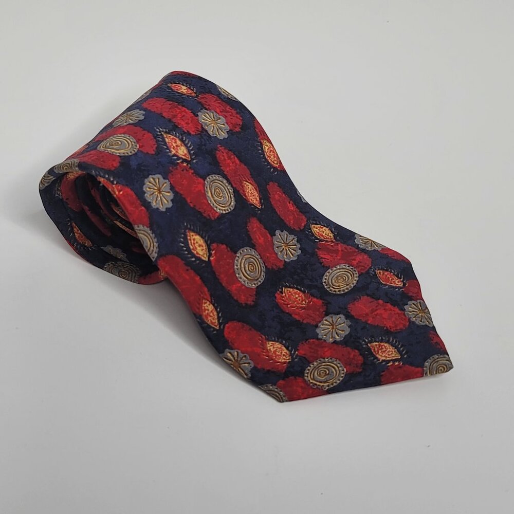 Fumagalli's Neck Tie Spain Designer Italian‎ 100% Silk Red Blue Artsy